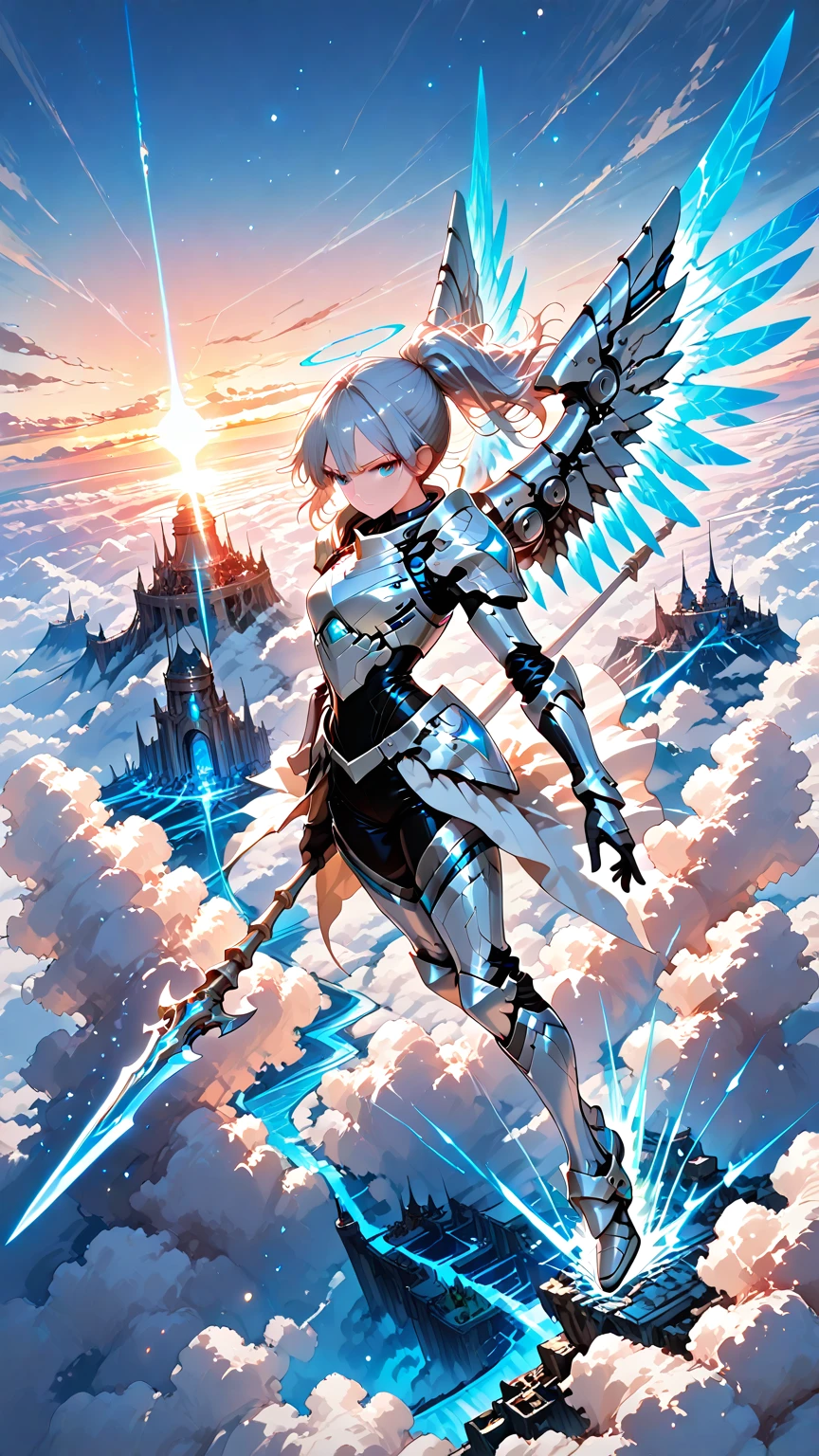 masterpiece:1.5), (ultra detailed armor:1.3), angelic anime girl floating above