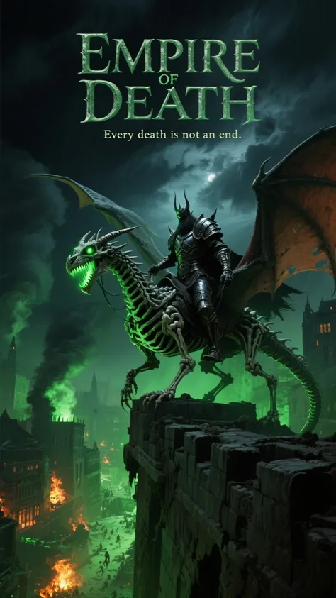 Epic dark fantasy movie poster featuring a powerful Lich King riding a colossal